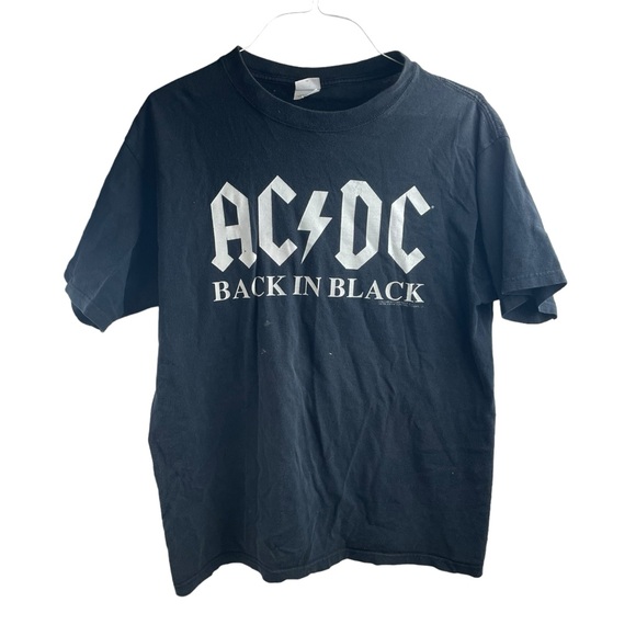 Vintage Y2K 2003 AC/DC Rock Music T Shirt Short Sleeve Large Anvil Back In Black - Picture 1 of 10